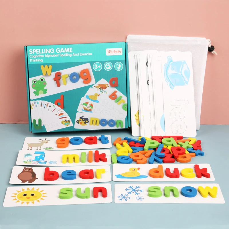 Children Puzzle Wooden Spelling Word Kid Letter Game 26 Letter Recognition Alphabet Toddler Early Educational Toy Cognition Prop 5