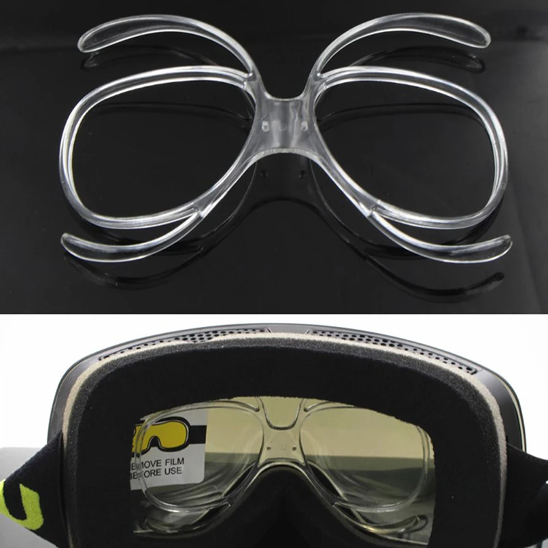Side view of ski goggles insert mounted inside goggles