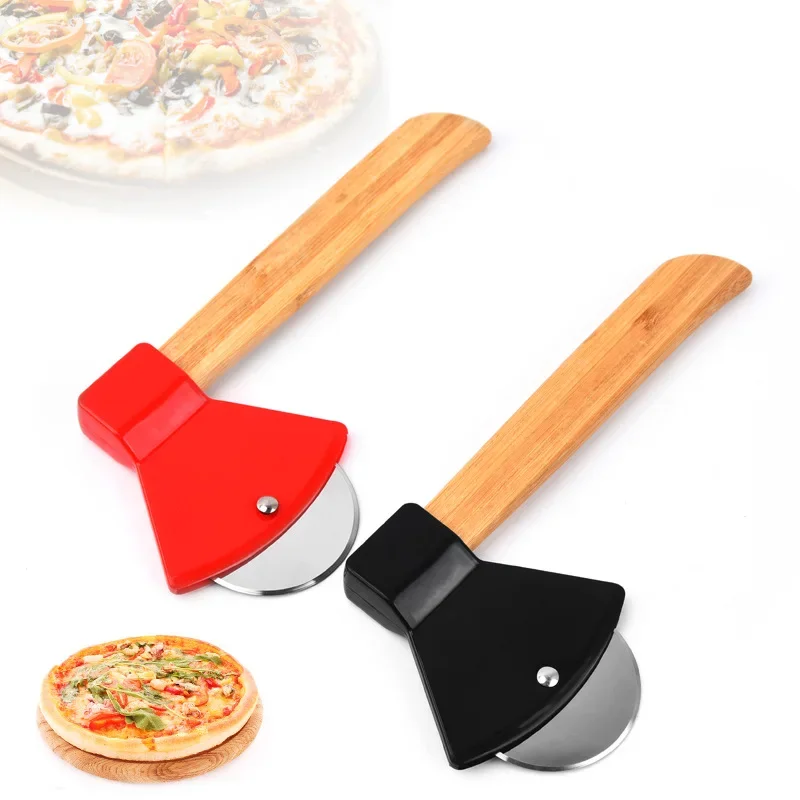 Bamboo Handle Pizza Cutter Rotating Blade Home Kitchen Cutting Tool pizza accessories Baking cutter round