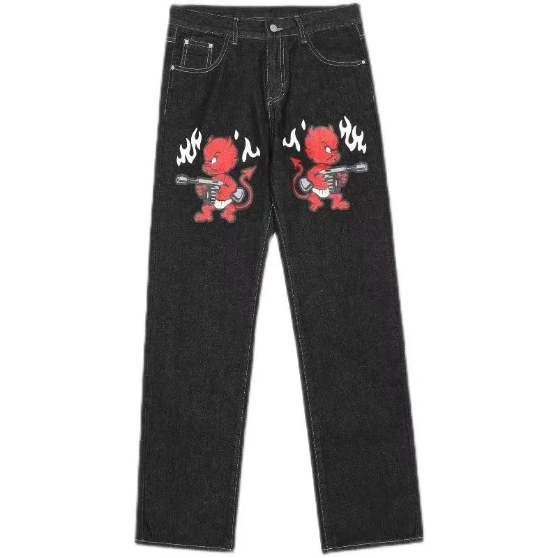 Pantalones vaqueros con bordado de calavera retro de Street Tide Y2K Harajuku, pantalones vaqueros rectos casuales de gran tamaño, pantalones sueltos para hombres y mujeres, nuevos