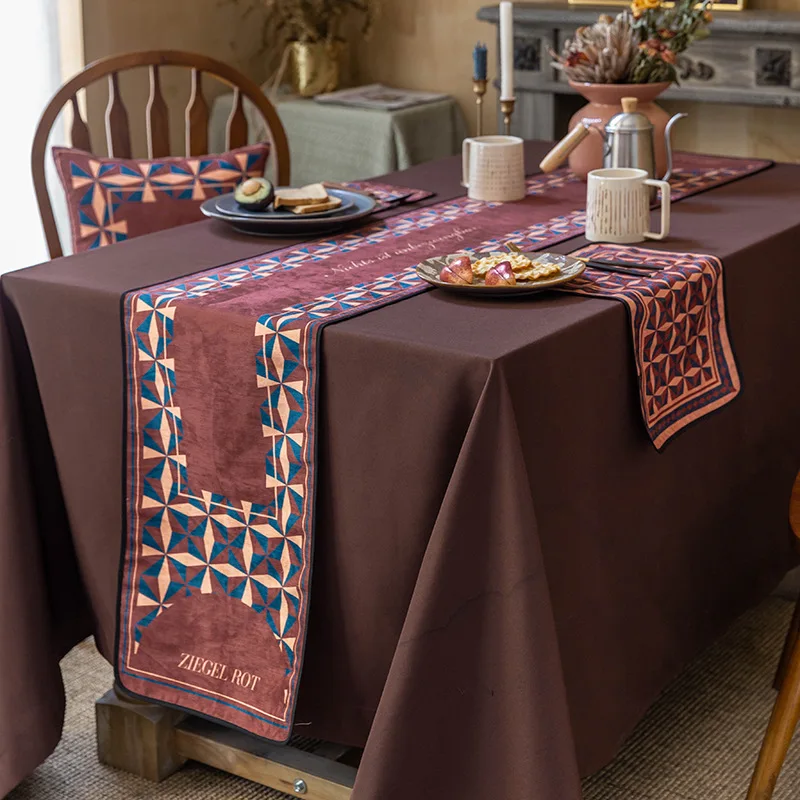 

Nordic brick red thick linen waterproof table runner European style light luxury hotel home dining table decoration tablecloth