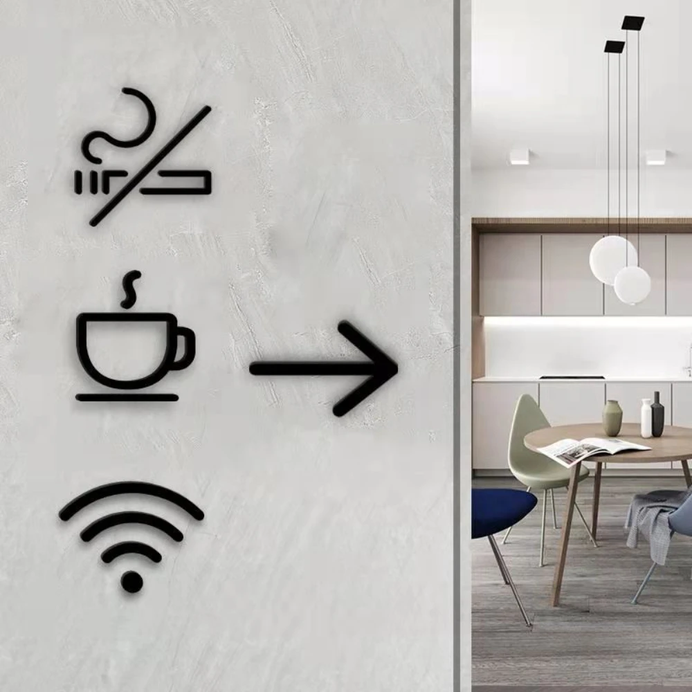 Modern Acrylic Toilet Wi-Fi Tool Sign Camera NO Smoking Dining Room WC Symbol Wall Plate Customize Logo for Public Office Hotel