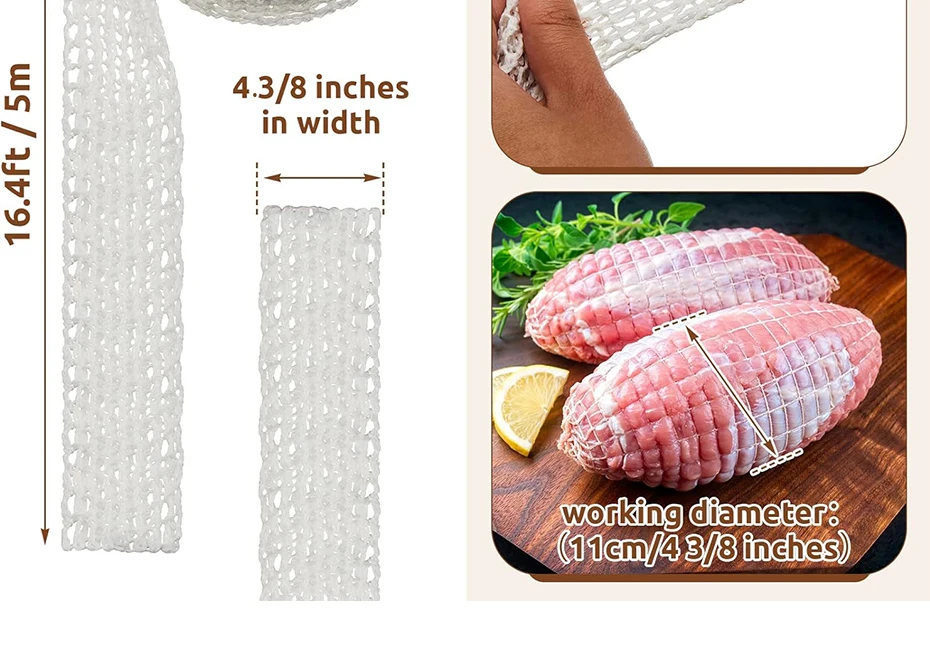 Description Picture 5 of item3/5/8M Meat Netting Roll Ham Sausage Net Sock Elastic Netting Beef Netting Butcher's String for Meat Cooking Meat Sausage Making