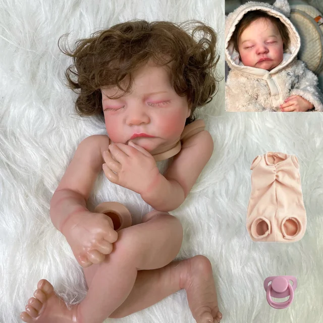 20Inch Already Painted Reborn Doll Kit Levi Sleeping Hand-rooted Hair Unassembled DIY Doll Parts With Cloth Body Toy Figure