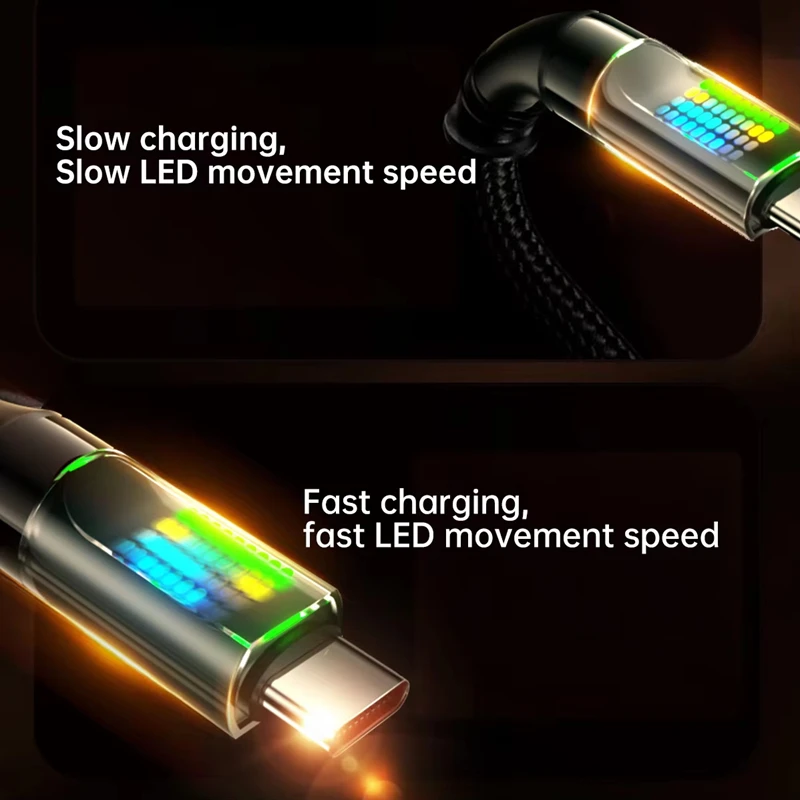 120W USB C to Type C 케이블, LED 조명이 있는 초고속 충전 케이블, 화웨이, 오포, 비보용 USB A to Type-C 데이터 케이블