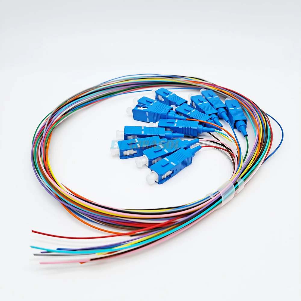 12 colored SC UPC Fiber Optic Pigtail 1.5m Sing Mode 9/125um 0.9mm Simplex PVC quality factory supply ftth