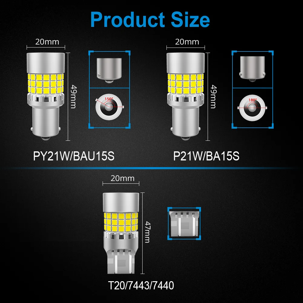 NAO 28W PY21W LED CANBUS P21W BA15S 1156 T20 7443 7440 W21/5W W21W WY21W  BAU15S No Hype Flash 3150LM 12V Orange Turn Signal Lamp