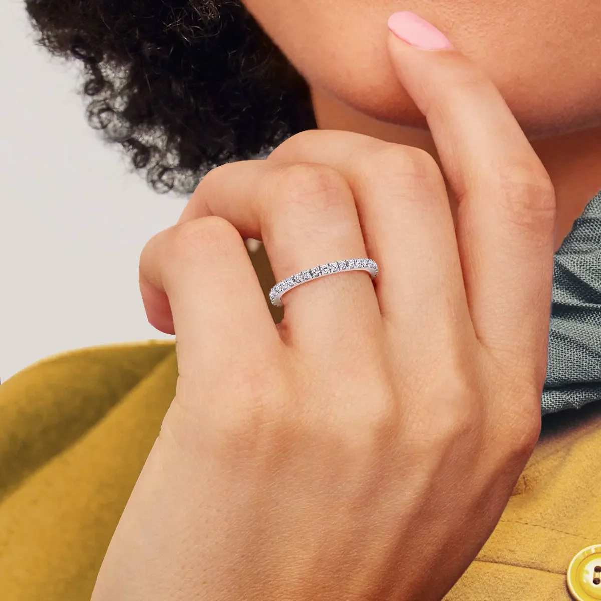 DEZO Moissanite Eternity Wedding Band Brilliant Round 2mm D Color Stacking Rings For Women 925 Sterling Silver Jewelry