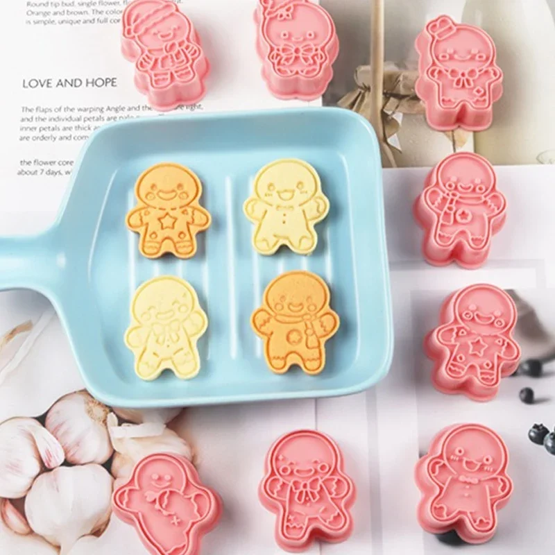 Christmas Cookie Cutter Gingerbread Man Stamp Mold Kids Christmas Party Embosser Biscuit Mold New Year Navidad Baking Decoration