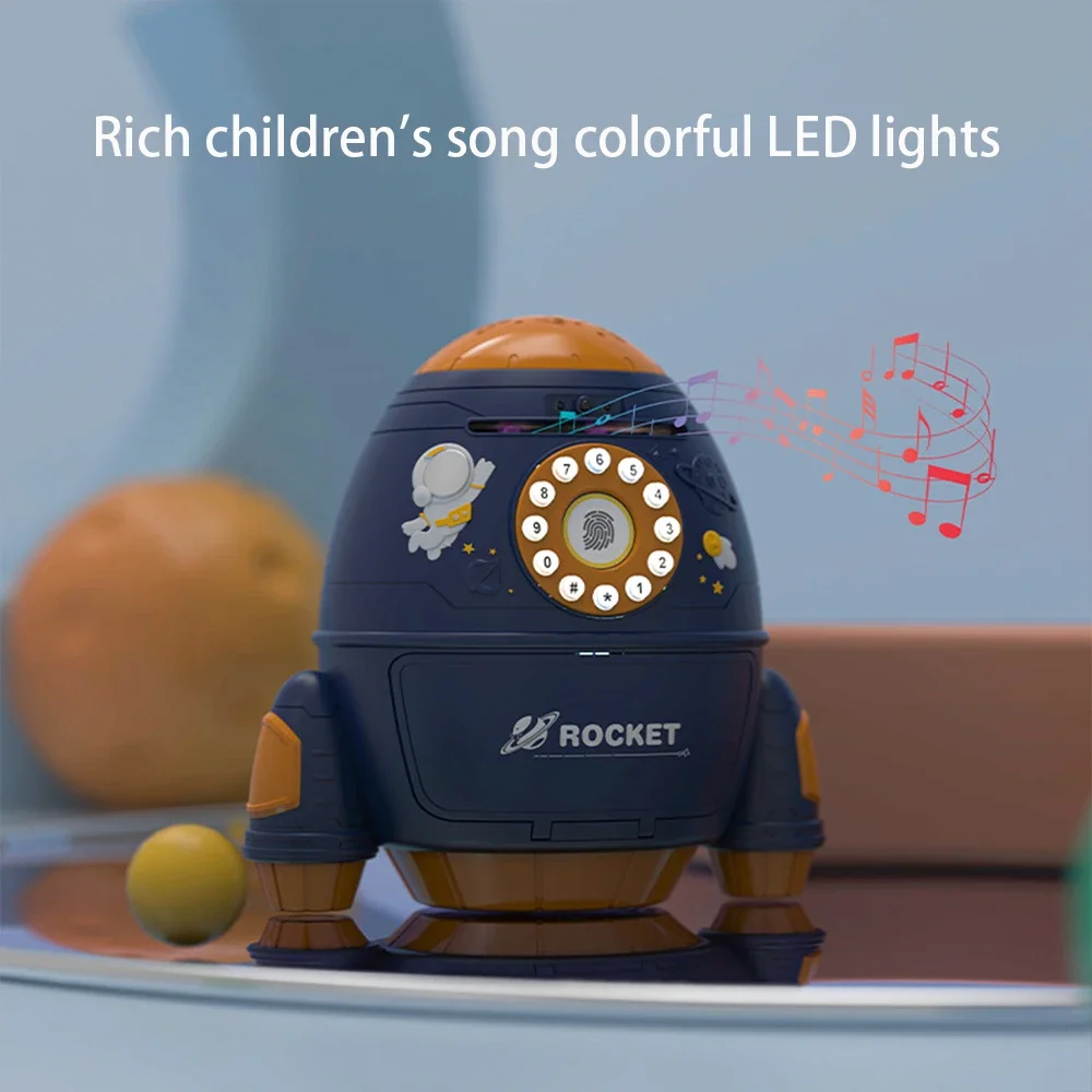 Cute Children Piggy Bank Space Rocket With Projection Music LED Cash Box Plastic Electronic Password Coin Money Box Kid Gift Toy