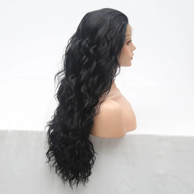 

Черный свободный синтетический парик с водяной волной 13X 4, бесклеевые волосы из высококачественного волокна для женщин