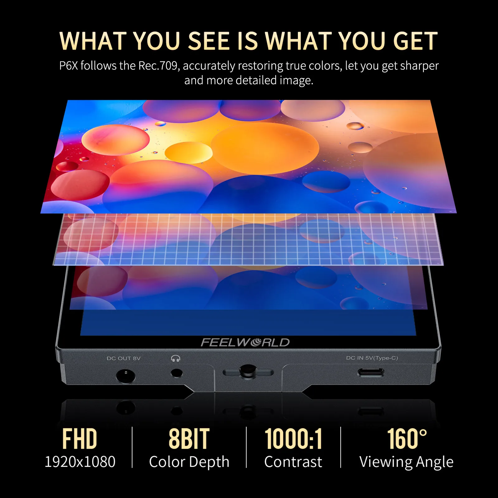 FEELWORLD P6X 5.5インチ 1000nit ポータブルアルミカメラフィールド