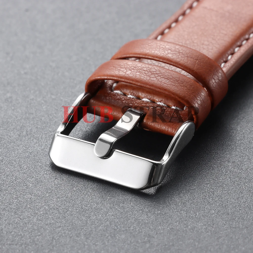 Calfskin Leather Watch Band with Silver Stainless Steel Buckle - Soft Business Wrist Strap
