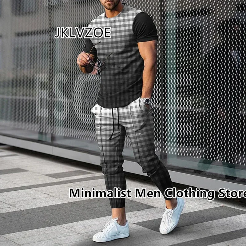 2 Piece Set Outfits Men's Trousers Tracksuit 3D Printed Jogger Sportswear Summer Short Sleeve T Shirt+Long Pants Street Clothes