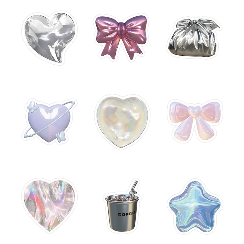 10/30/63pcs Ins Style Shiny Silver Pink Stickers Aesthetic Graffiti Decoration DIY Skateboard Phone Fridge Bike Cute Decals Toys 6