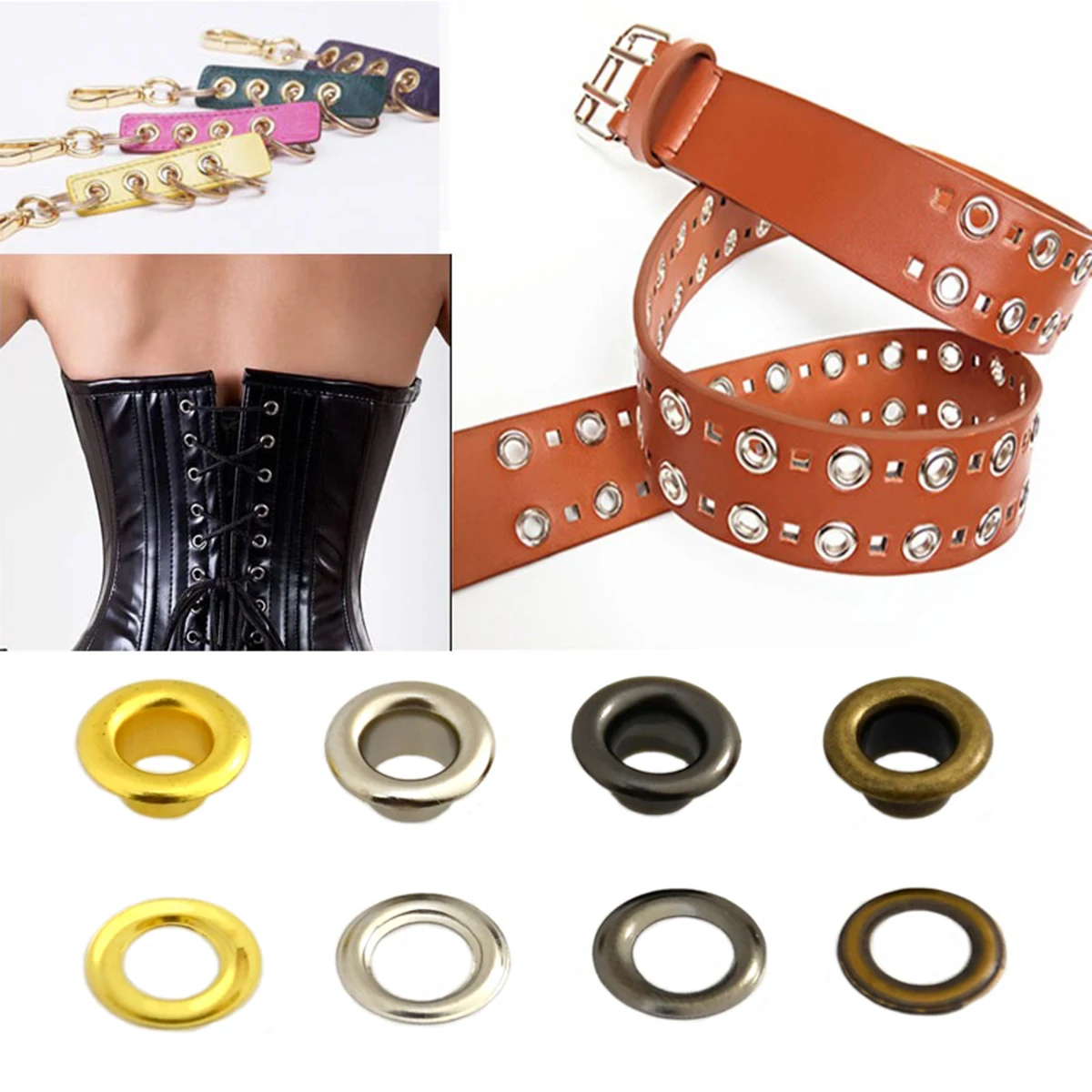 

100sets 200# Brass Eyelet with 4.5mm Washer Leather Craft Repair Grommet Round Eye Rings for Shoes Bag Clothing Leather Belt Hat