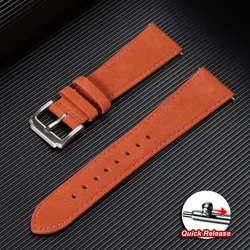Vintage Suede Leather Quick Release Watch Strap with Calfskin Band and Classic Pin Buckle - 18mm (Orange)