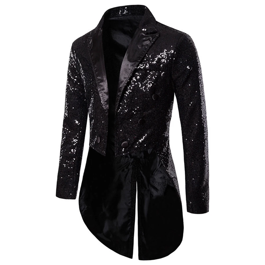 

Perform Costume Jacket Tailcoat Daily Glitter Lapel Mens Nightclub Party Sequin Shiny Male Comfy Fashion Stylish