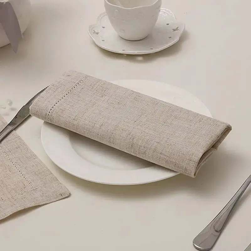 12pcs Table Napkins Wedding Party Dinner Table White Cloth Napkin Restaurant Home Napkins Cotton Linen Handkerchie 4 Size