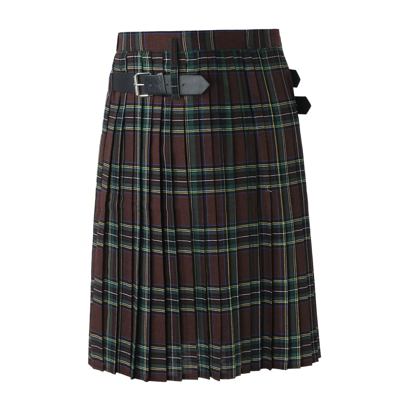 Men Scottish Festival Kilts Studded Plaid Design Rock Punk Halloween Carnival Modern Pleated Skirt