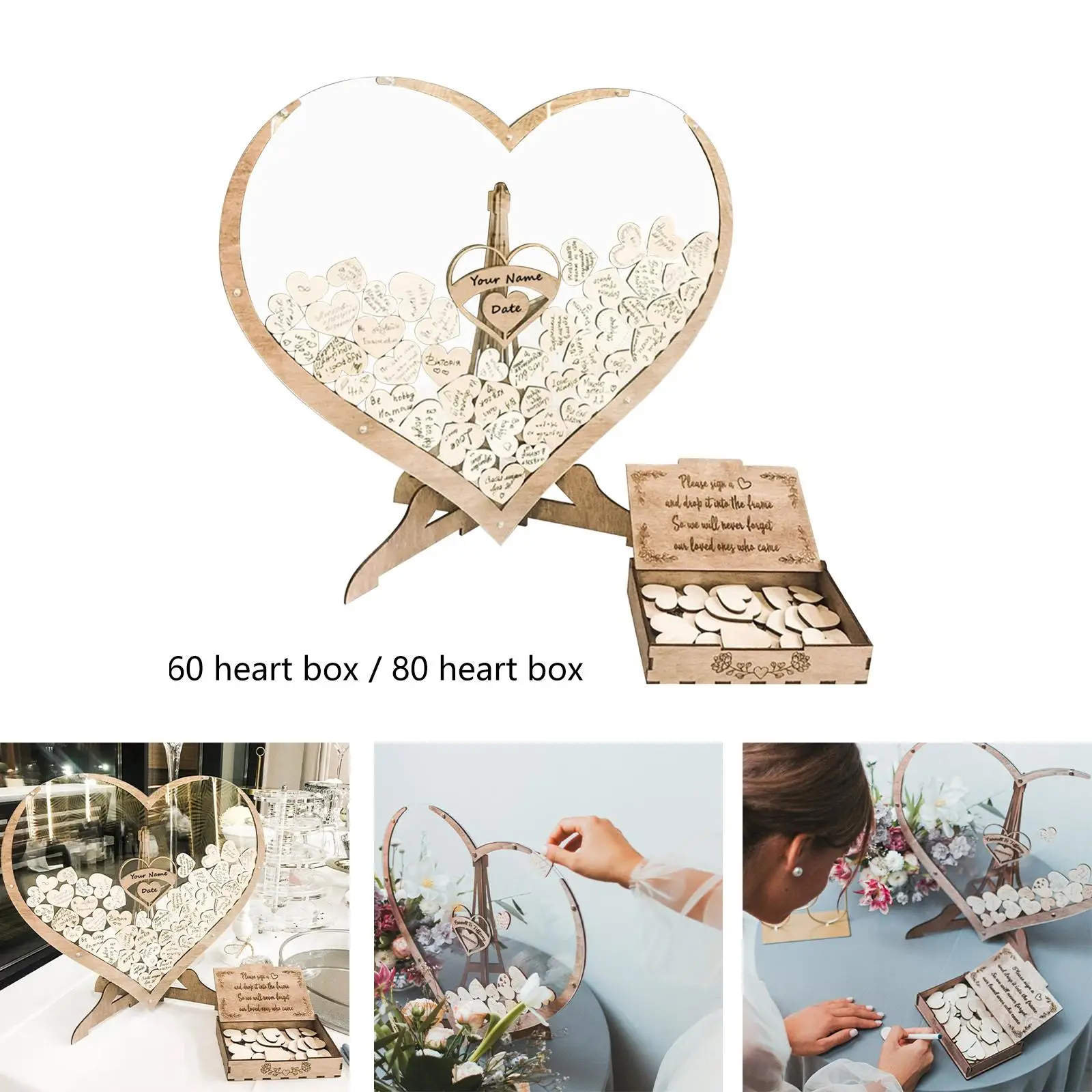 Guest Book Frame with Guestbook Drop Box with Stand Visitors Sign Book for Memories Valentine`s Day Graduation Decor