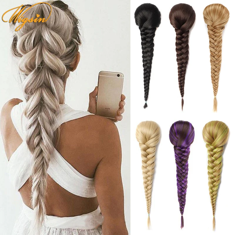 

WIGSIN, искусственная кожа, рыбья кость, кулиска, хвост, зажим для волос, удлинение волос, черный, блонд, рыбий хвост, шиньон для женщин