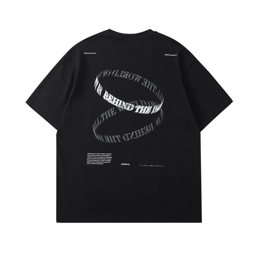 

Summer 100% Cotton Short-sleeved T-shirt 3D Futuristic Cyberpunk Circular Print Street Y2k Casual Fashion Top Men's Clothing