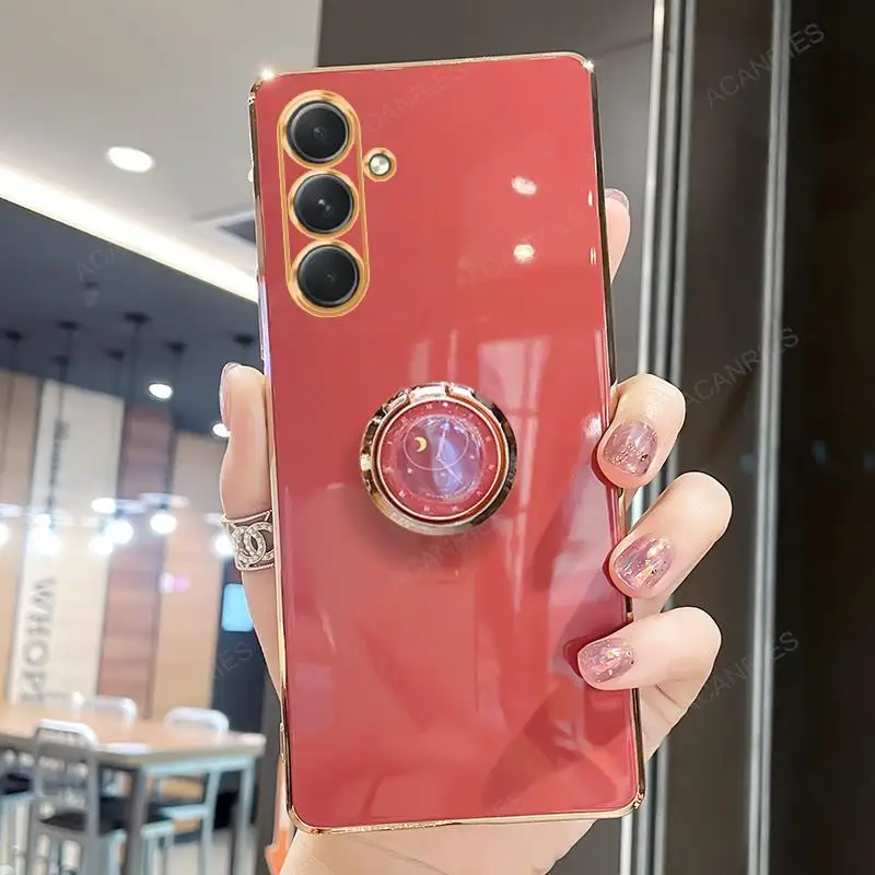 Luxury Plating Ring Holder Silicone Back Cover with Stand