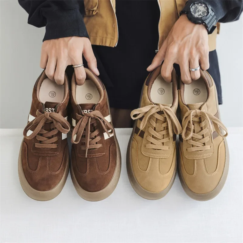 Vintage Brown Man Sneakers Suede Leather Men's Skateboard Shoes Comfort Lace-up Men Skate Sneakers Thick Sole Casual Board Shoes 5
