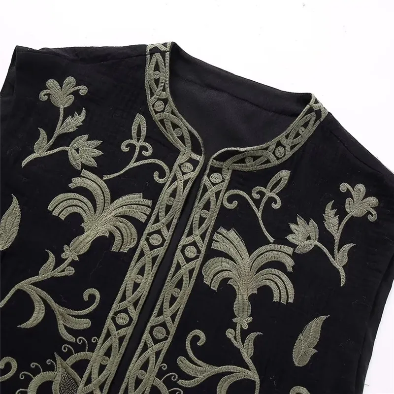 TRAF-Chaleco bordado negro para mujer, Chaqueta corta sin mangas, cárdigan Vintage, chaleco bohemio, otoño