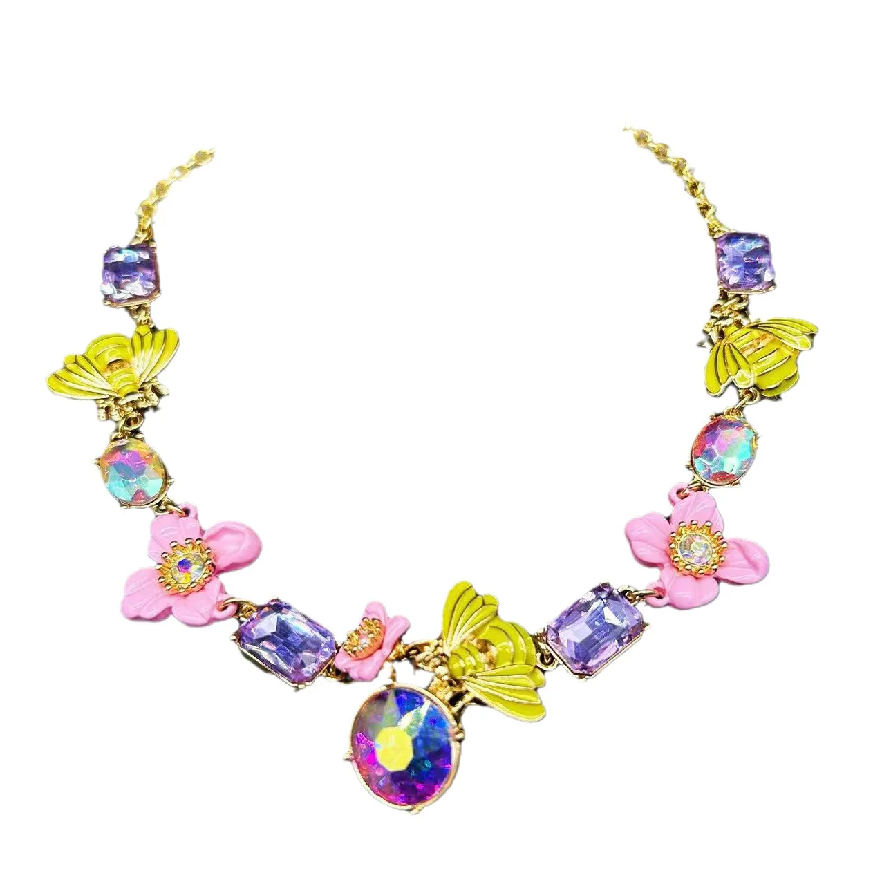 Vintage Enamel Bee Butterfly Flower Earrings Necklace  Women Teen Girls Jewelry Sets