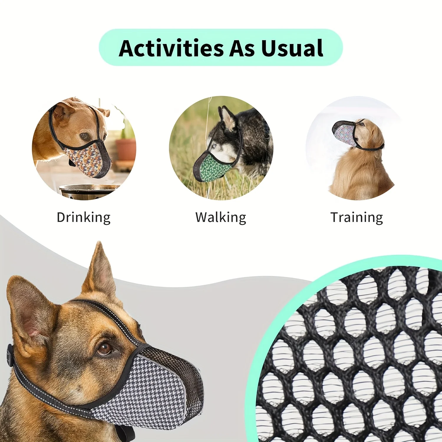 Soft Dog Muzzle for Small Large Dogs Mask Anti Biting Chewing Licking Breathable No Bark Mesh Printed Full Coverage Muzzles