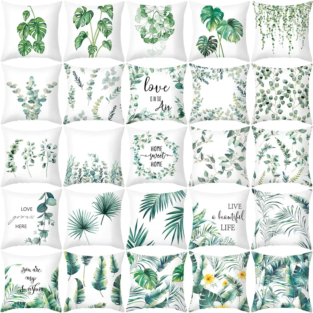 

Green Plant Throw Pillows Cover Tropical Leaf Pillow Case Summer Leaf Outdoor Decoration Linen Chair Cushion Cover Room Decor