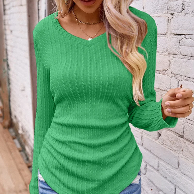 

2023 Autumn/Winter New Long Sleeve Irregular Fit V-Neck Solid Color Popularity Basic Casual Skin Friendly Leisure Women's Knit