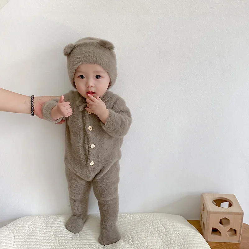 Baby Clothes 0-3T Newborn Kid Baby Boy Girl Winter Warm Romper Hat Cute Sweet Jumpsuit Girls Outfit