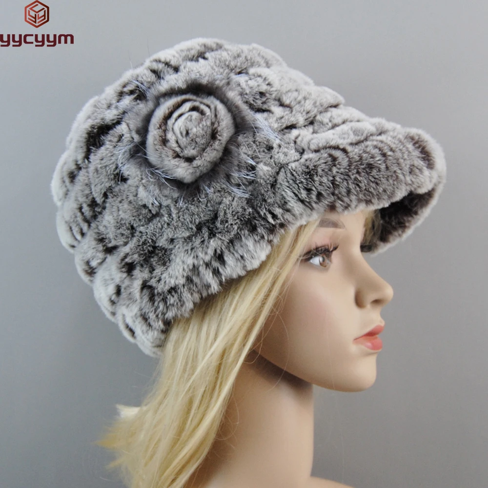 

Fashion Lady Real Rex Rabbit Fur Hat Snow Cap Winter Hats for Women Girls Real Fur Knitting Skullies Beanies Natural Fluffy Hat