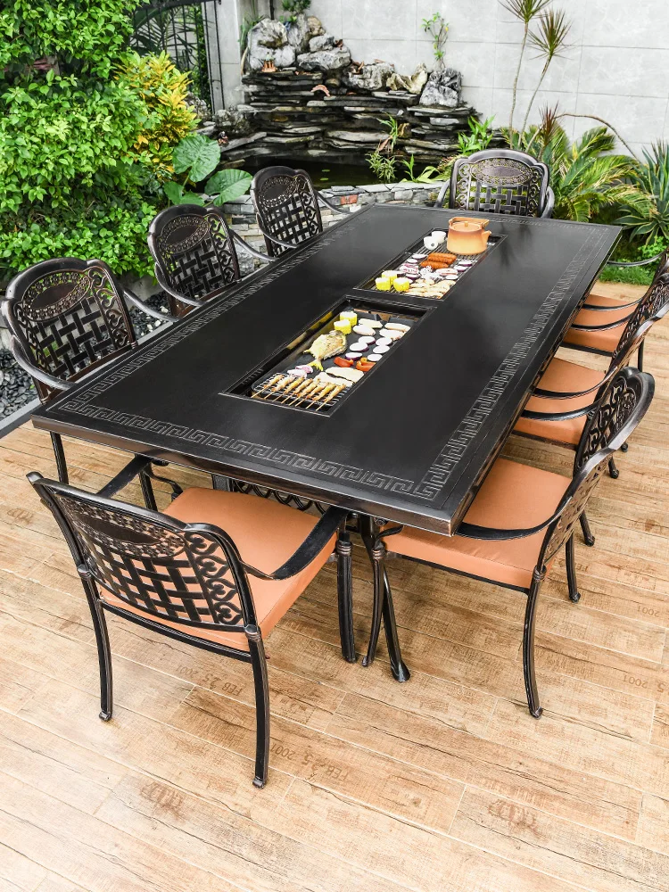 

Уличный барбекю стол и стулья, электрический гриль для внутреннего дворика, домашняя терраса, дворная вилла, литой алюминий, для отдыха на открытом воздухе