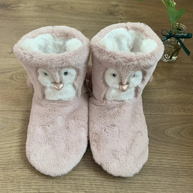 House Slipper Fur Female Women Shoes Flat Contton Plush Anti Skid Grip Indoor Fluffy 3d Penguin Home Boots