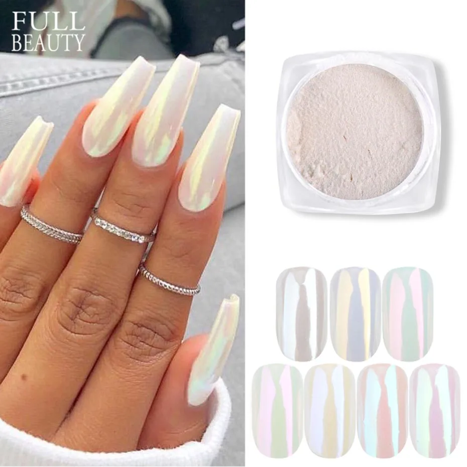 1Box Holo Pearl Shell Powder Nail Glitter Pigment Glimmer Chrome Dip Dust Mermaid Aurora Mirror Effect Manicure Decor CHB01-07-1