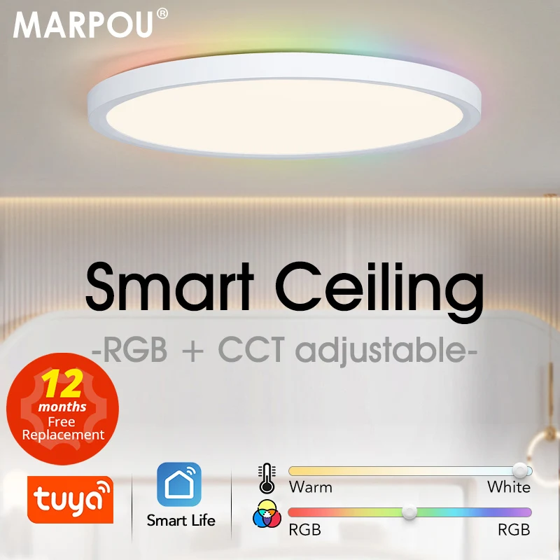 MARPOU TUYA Lampy sufitowe Led lampa sufitowa Nowoczesna aplikacja RGB Sterowanie głosowe Alexa Google Inteligentna lampa Led światła do pokoju Sypialnia - AliExpress 39