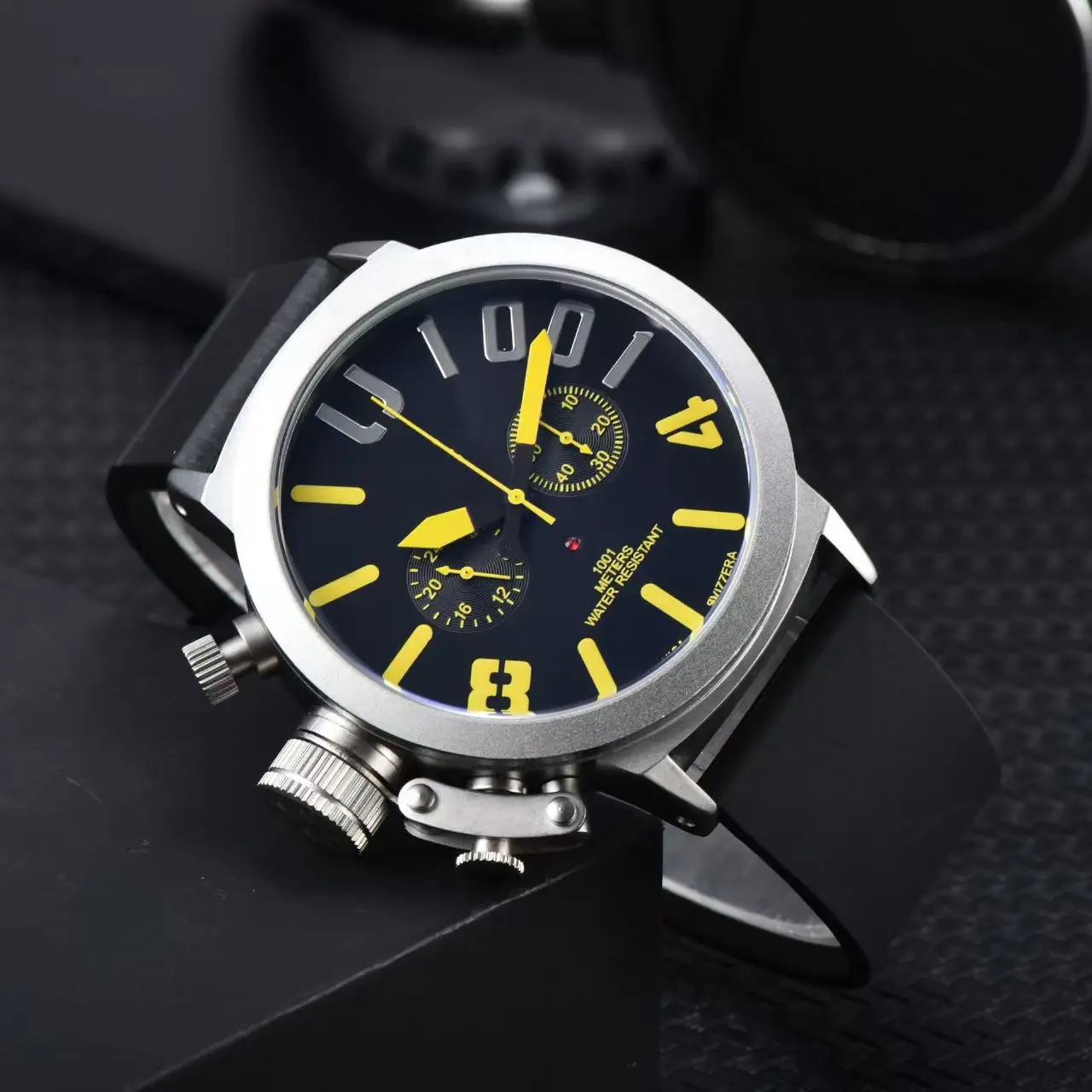 U Chronograph Quartz Watch Classic Men Large Dial Orange Blue Yellow Grey