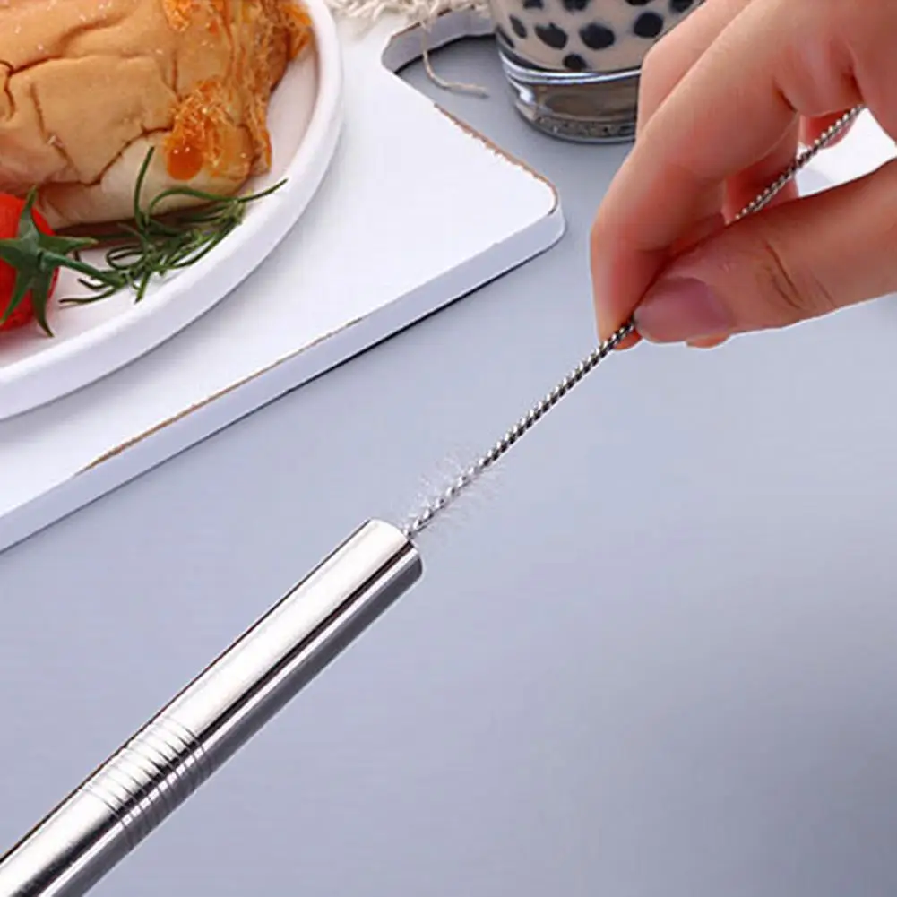 Straw Cleaner Brush Drinks Straw Cleaner Stainless Steel Soft Bristles Multifunctional