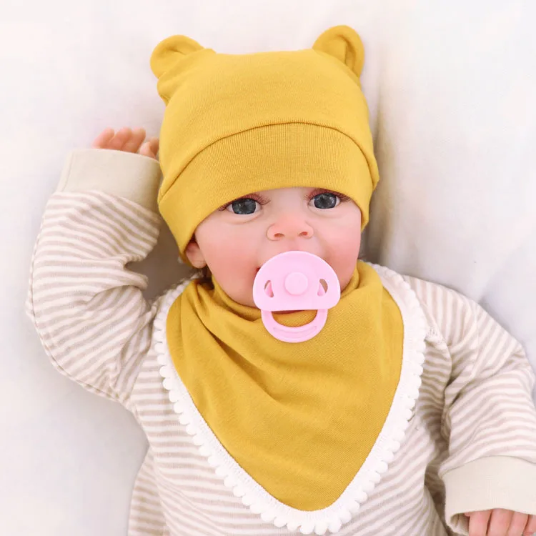 

Cute Kids Hat Cap with Bibs Candy Solid Boys Girls Baby Beanies Hats Cotton Born Baby Bibs Toddler Infant Hat+SalivaTowel