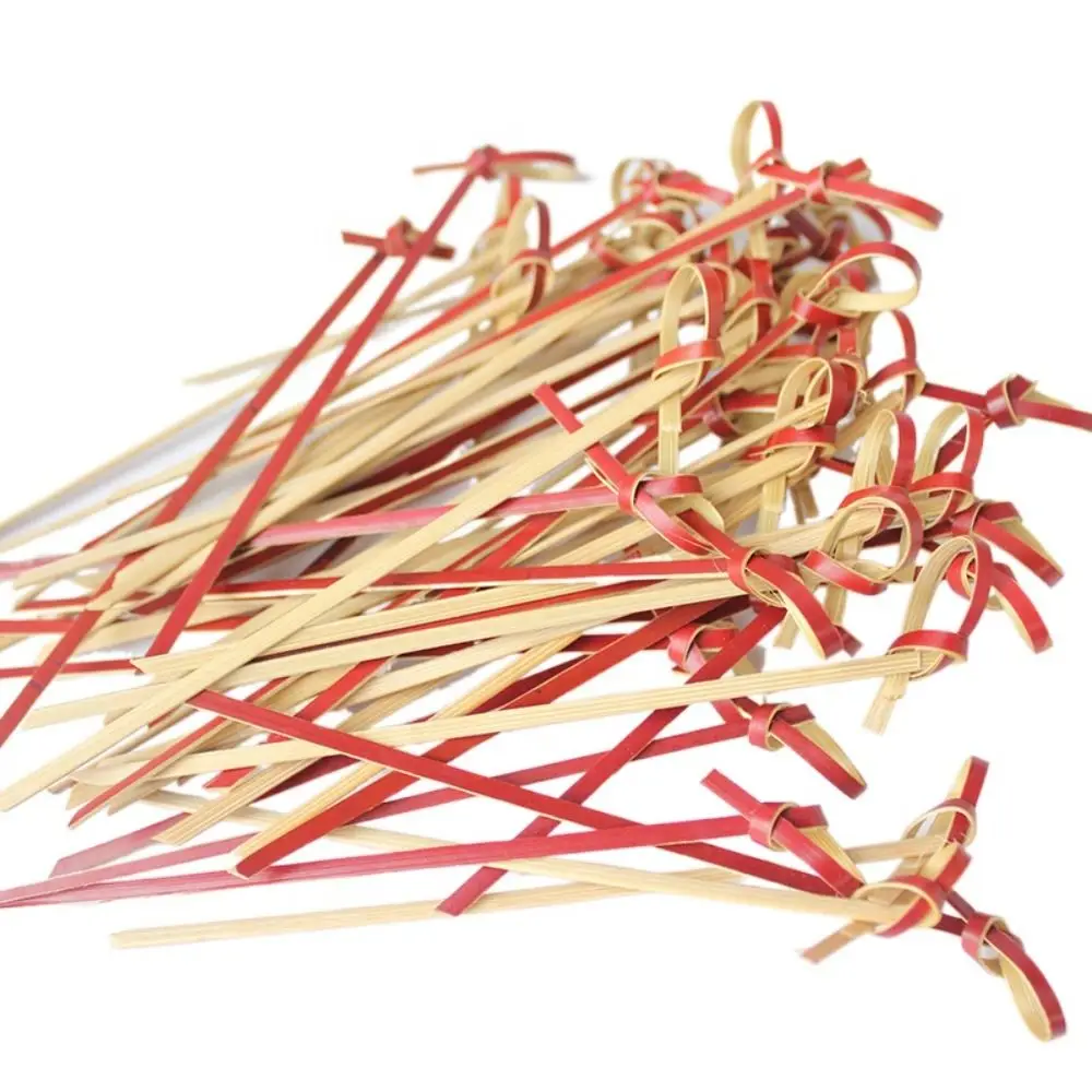 100pcs Disposable Bamboo Knot Stick Skewers Cocktail Picks Fruit Forks Barbeque Party Decoration Bar Tool