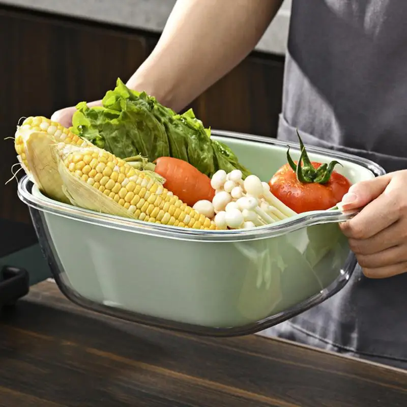 Bowl And Strainer Set 8X Veggie Wash Salad Spinner Fruit Cleaner Food Strainers And Colanders Pasta Rice Strainer 2-Tier Kitchen