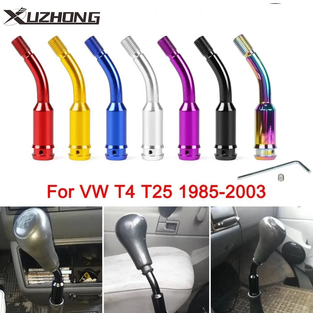 Black Gear Shift Shifter Stick Lever 5" Bend Bent Shift Knob Extender Extension Aluminum For VW T4 T25 1985-2003 SK-1017