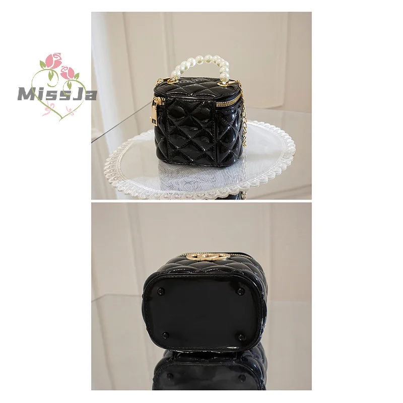 Korean Style Fashion Small Bucket Bag Ladies Handbag Girls' Mini Bag PVC Pearl Chain Jelly Simple Rhombus Shoulder
