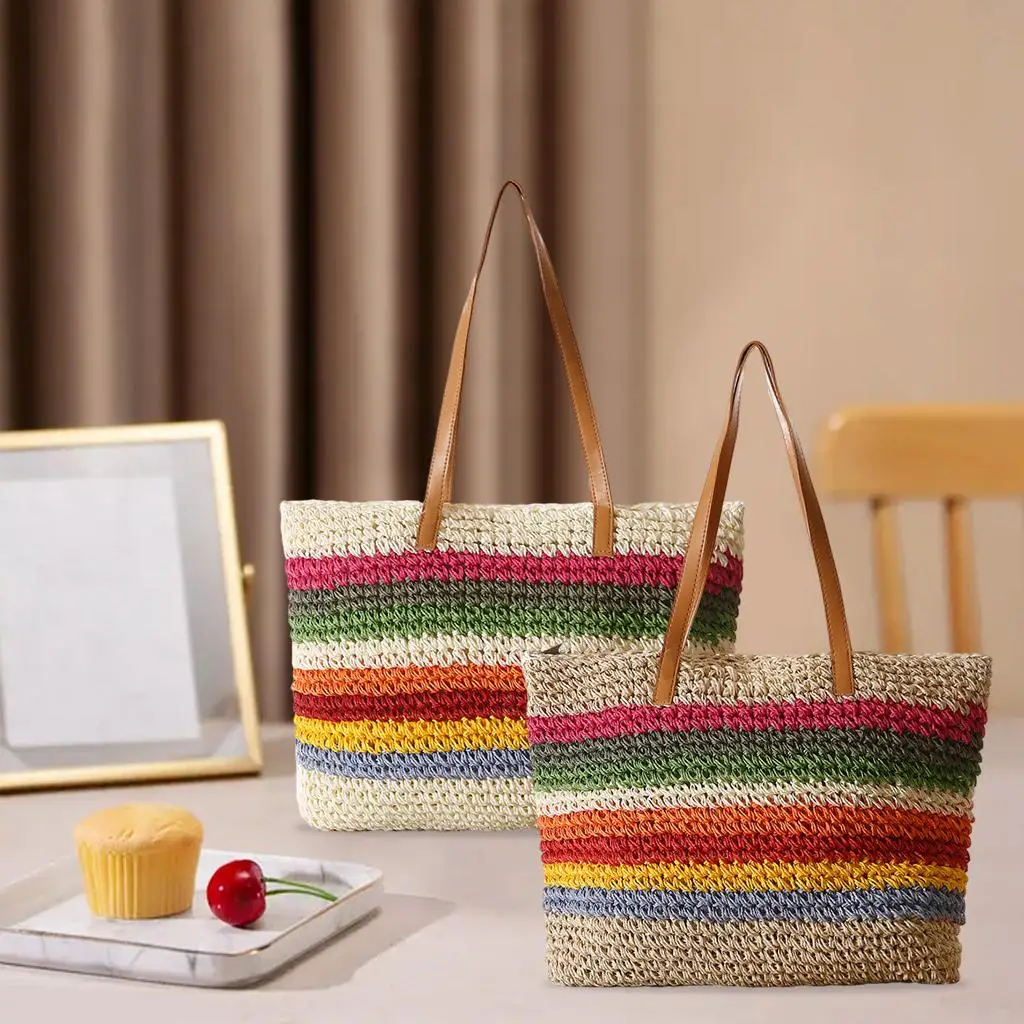 Straw Handbags Women Handwoven Straw Bags Summer Beach Tote Woven Crossbody
