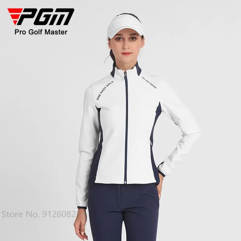 PGM Female Sports Outwear Long-sleeve Warm Golf Jackets Women Windproof Golf Tops Stand Collar Windbreaker Full Zipper Coat S-XL