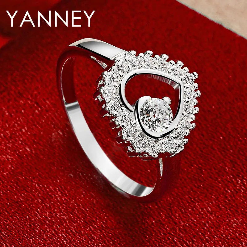 

925 Sterling Silver Fashion 7-10# Charm Heart Zircon Ring For Women Engagement Wedding Party Jewelry Accessories